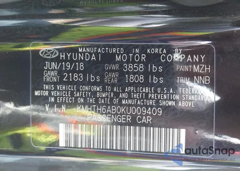 2019 Hyundai Veloster Turbo z USA, uszkodzony, nr VIN KMHTH6AB0KU009409